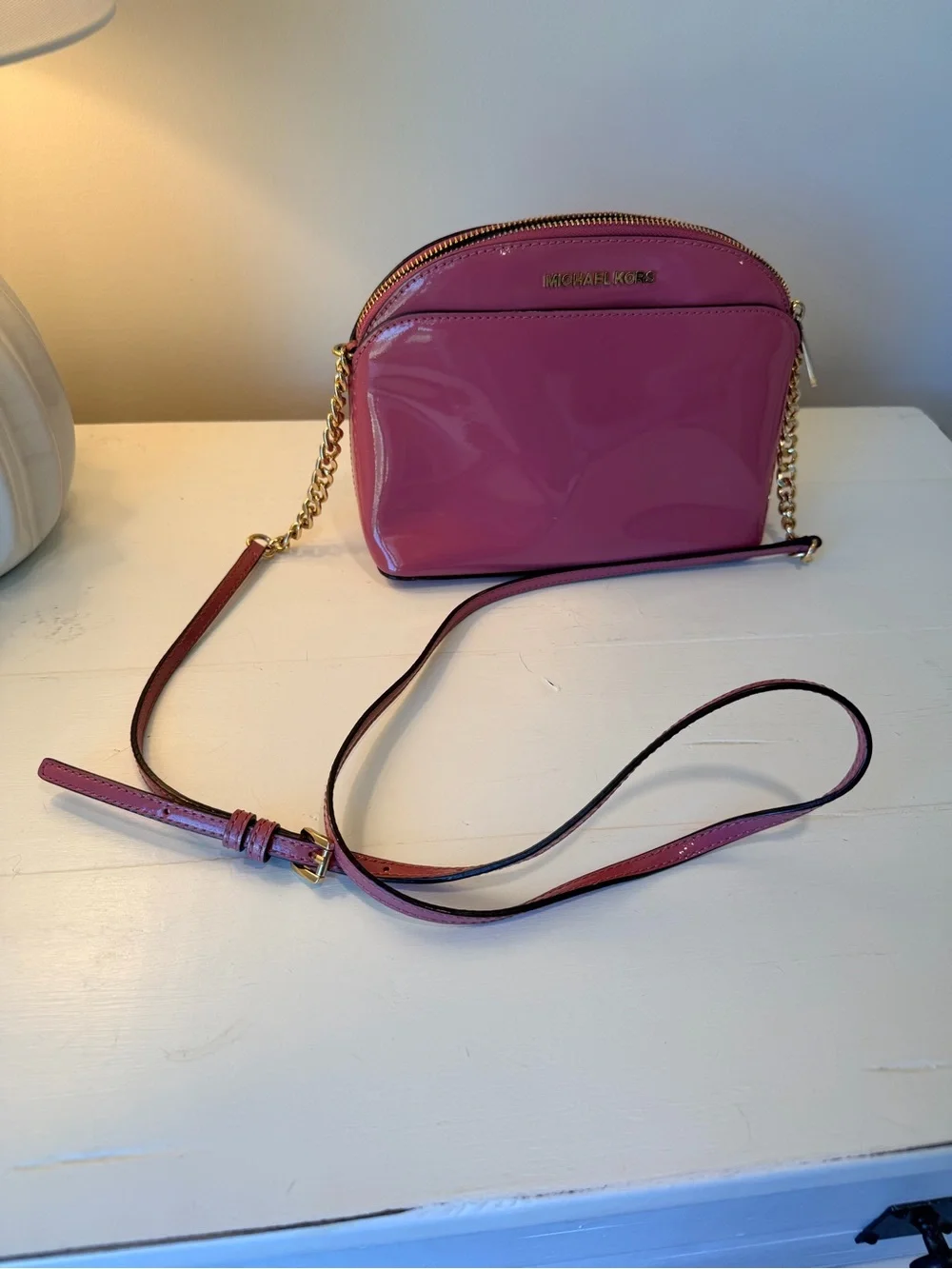 Michael Kors Fuchsia Patent Leather Crossbody with Gold Chain